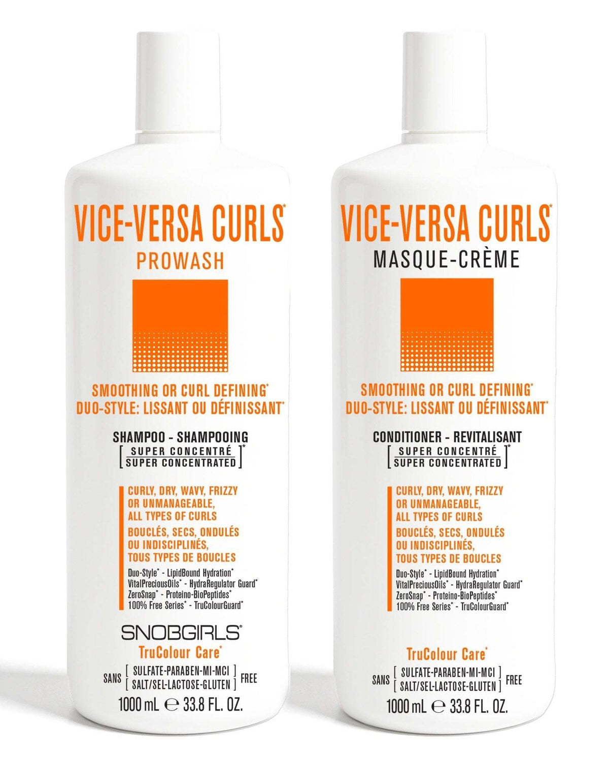 VICE-VERSA CURLS duo shampoo and conditioner for curly, frizzy, dry hair, smoothing and curl defining, 1000ml each