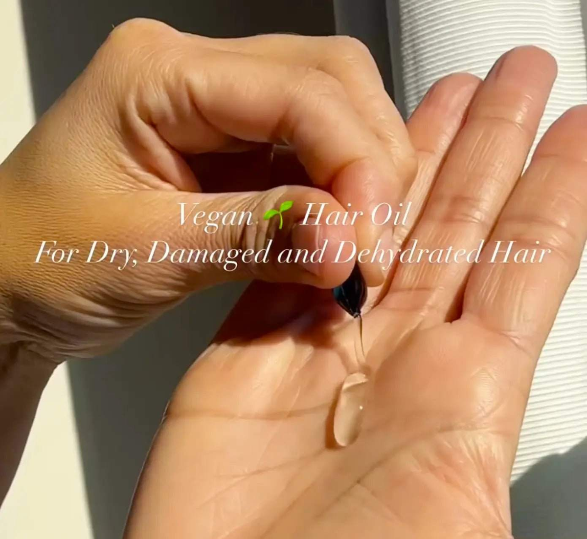 VICE-VERSA LISS & CURLS vegan hair oil drop on hand for dry damaged hair care
