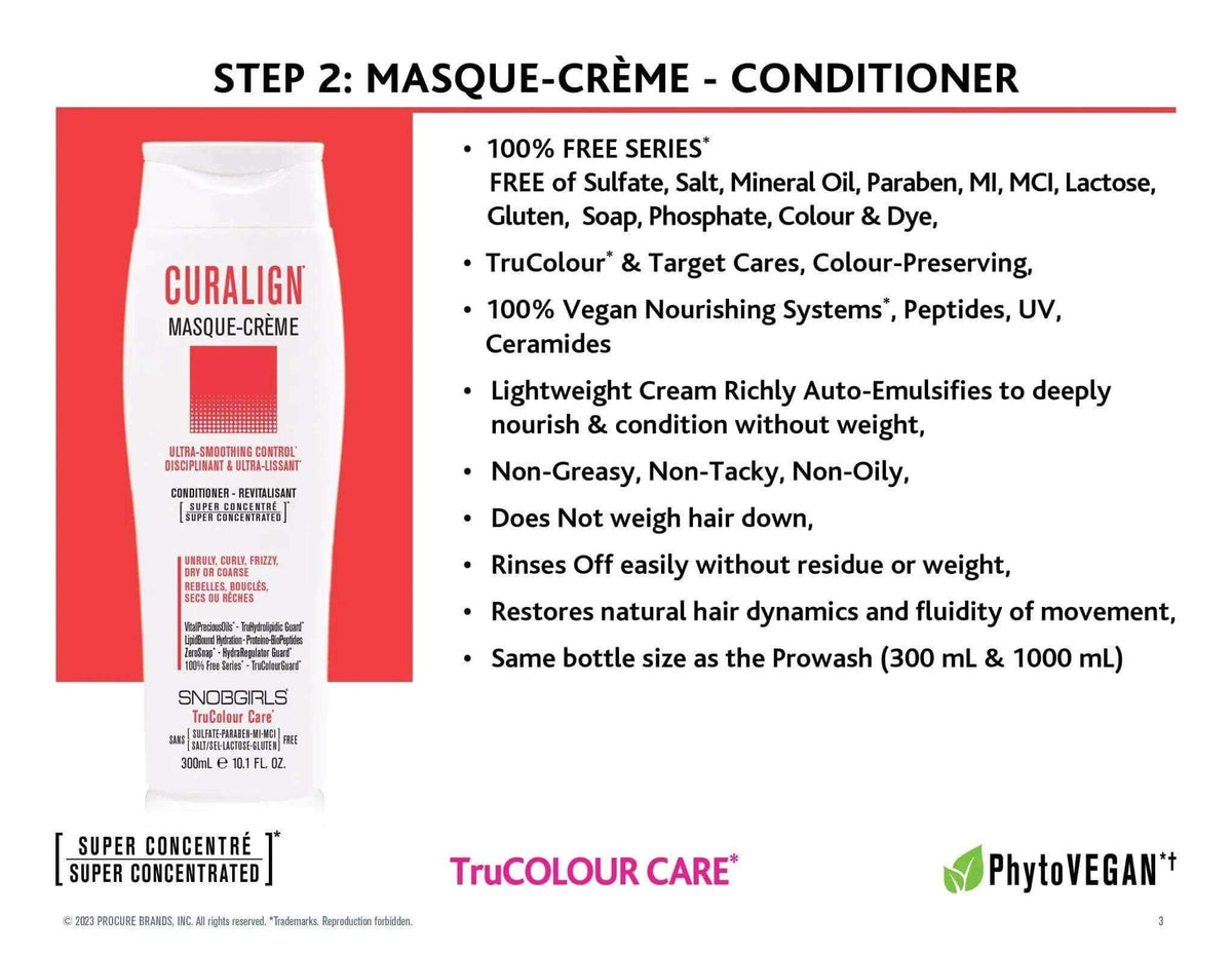 CURALIGN Masque-Creme vegan hair conditioner for unruly, curly, frizzy hair, ultra-smoothing, lightweight, super concentrated, color-preserving formula