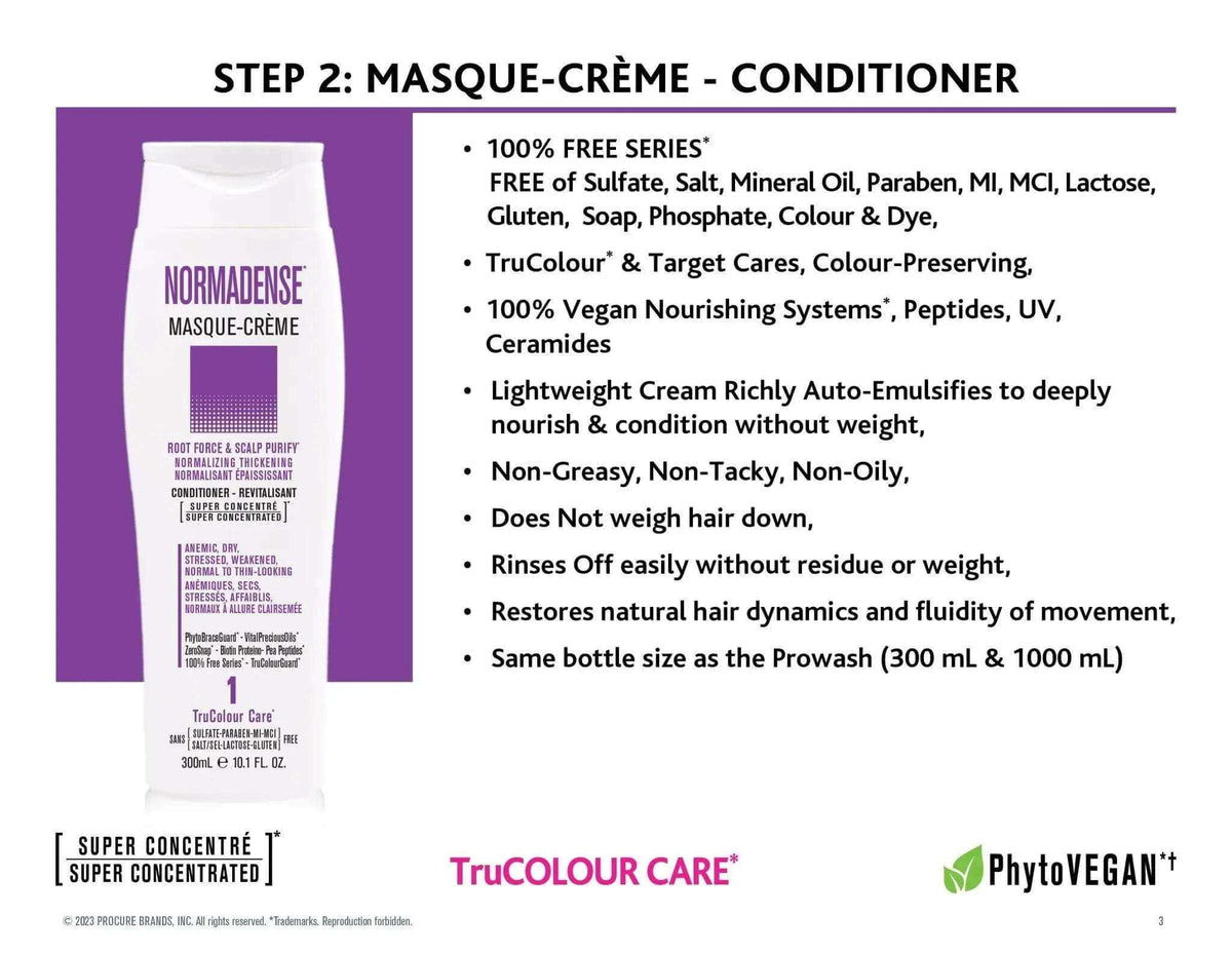 NORMADENSE 1 Vegan Hair Conditioner super concentrated masque-crème for dry, stressed, thin hair, nourishing and purifying scalp, lightweight vegan formula with peptides and ceramides.