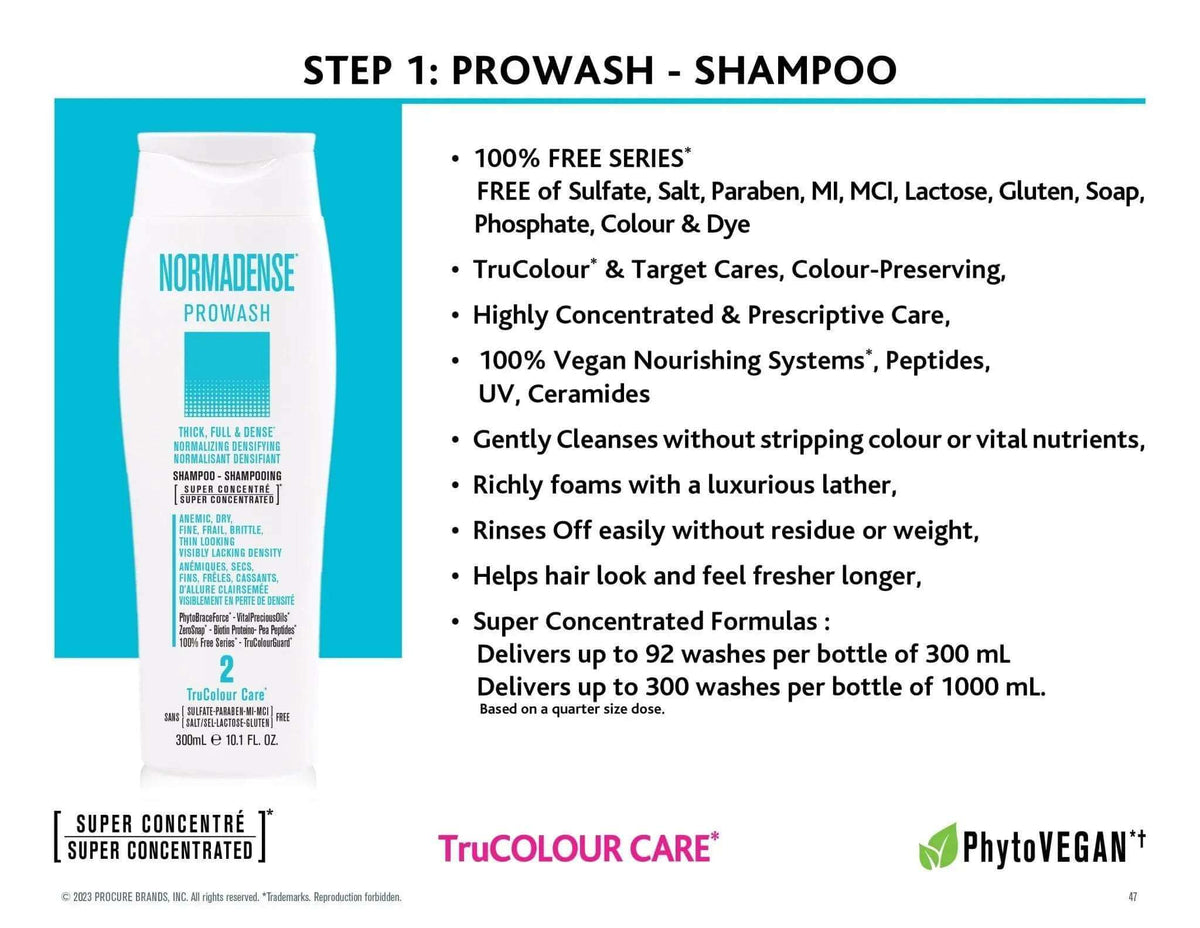 NORMADENSE 2 Prowash vegan shampoo bottle for thick, full, and dense hair, sulfate and paraben-free formula with vegan nourishing systems and color-preserving care