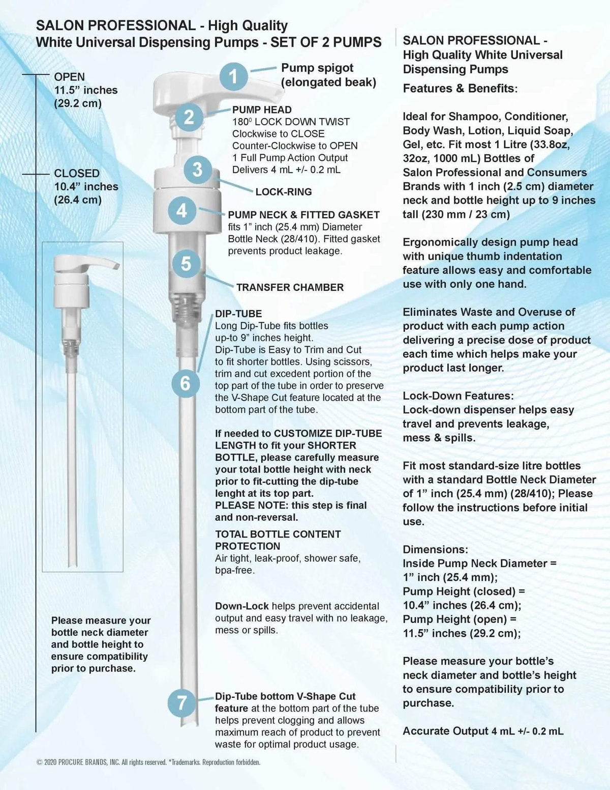 SALON PROFESSIONAL - High Quality White Universal Dispensing Pumps - SET OF 2 PUMPS - SNOBGIRLS.com